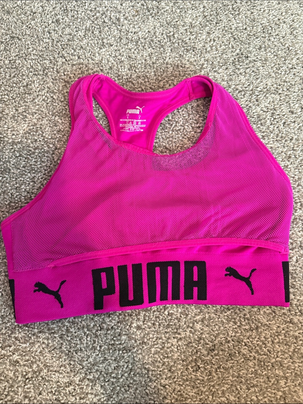 Puma Bright Fuchsia Racerback Sports Bra with Black Logo Band